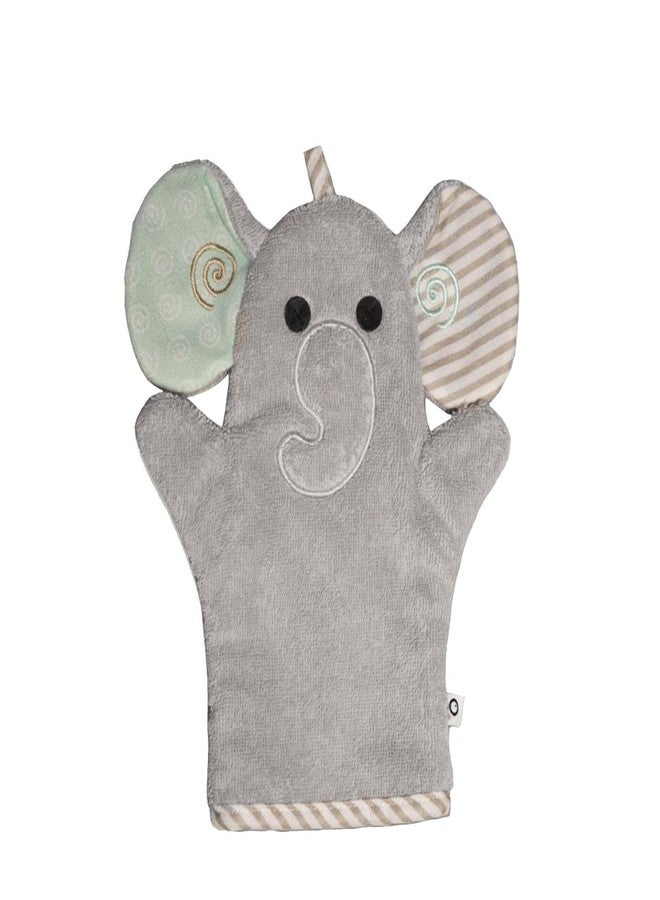 ZOOCCHINI Bath Mitt for Kids – 100% Cotton Terry with Soft Lining, Playful Animal Puppet Design for Fun Bathtime, One Size (5” x 9.25”), Elle The Elephant - Image 1